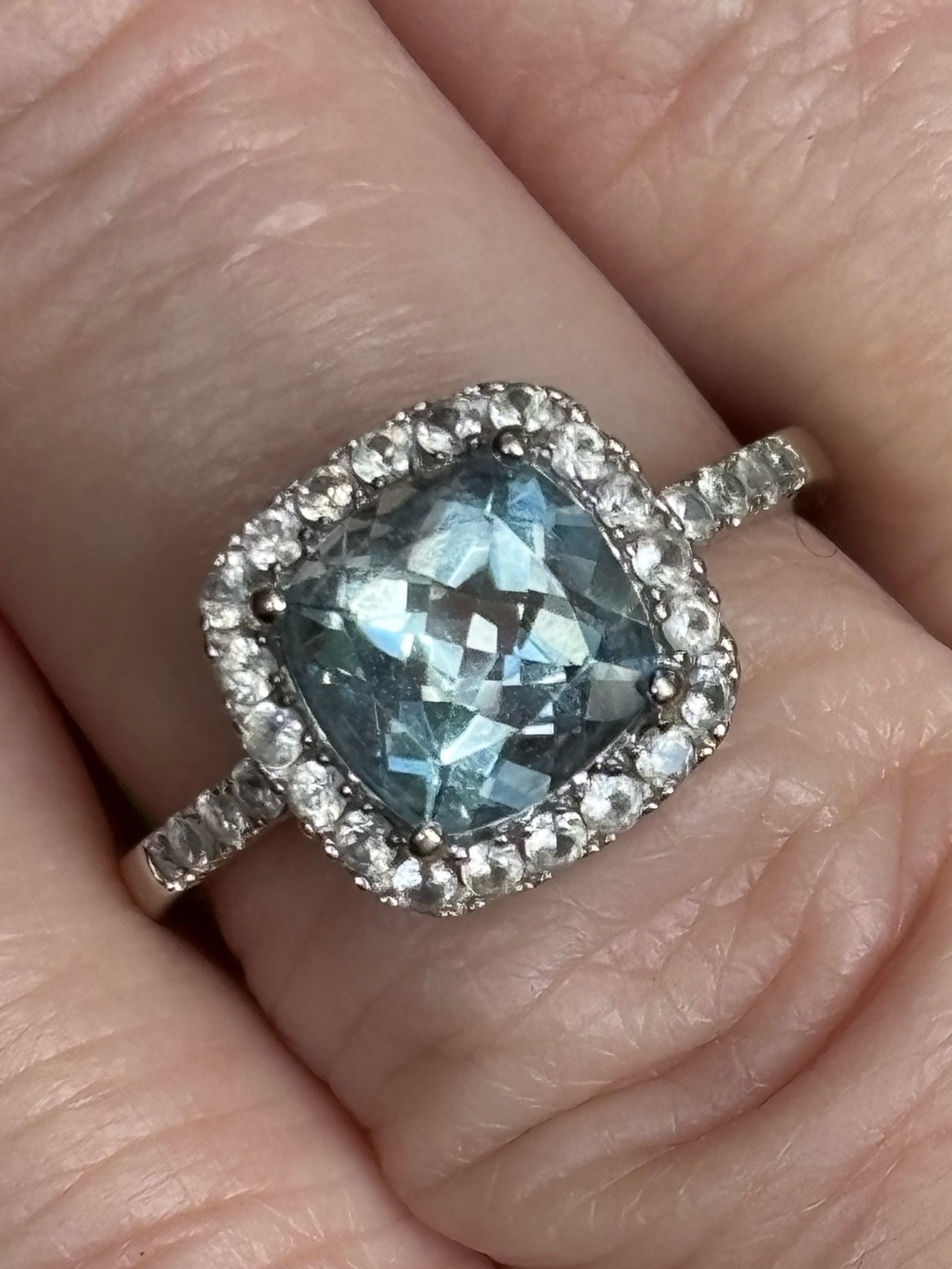 14k WG Aquamarine & Diamond Halo Ring NFS